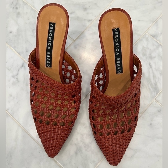 VERONICA BEARD Jacqlyn crocheted leather cone heel pointy toe mule size 37 - Picture 4 of 14